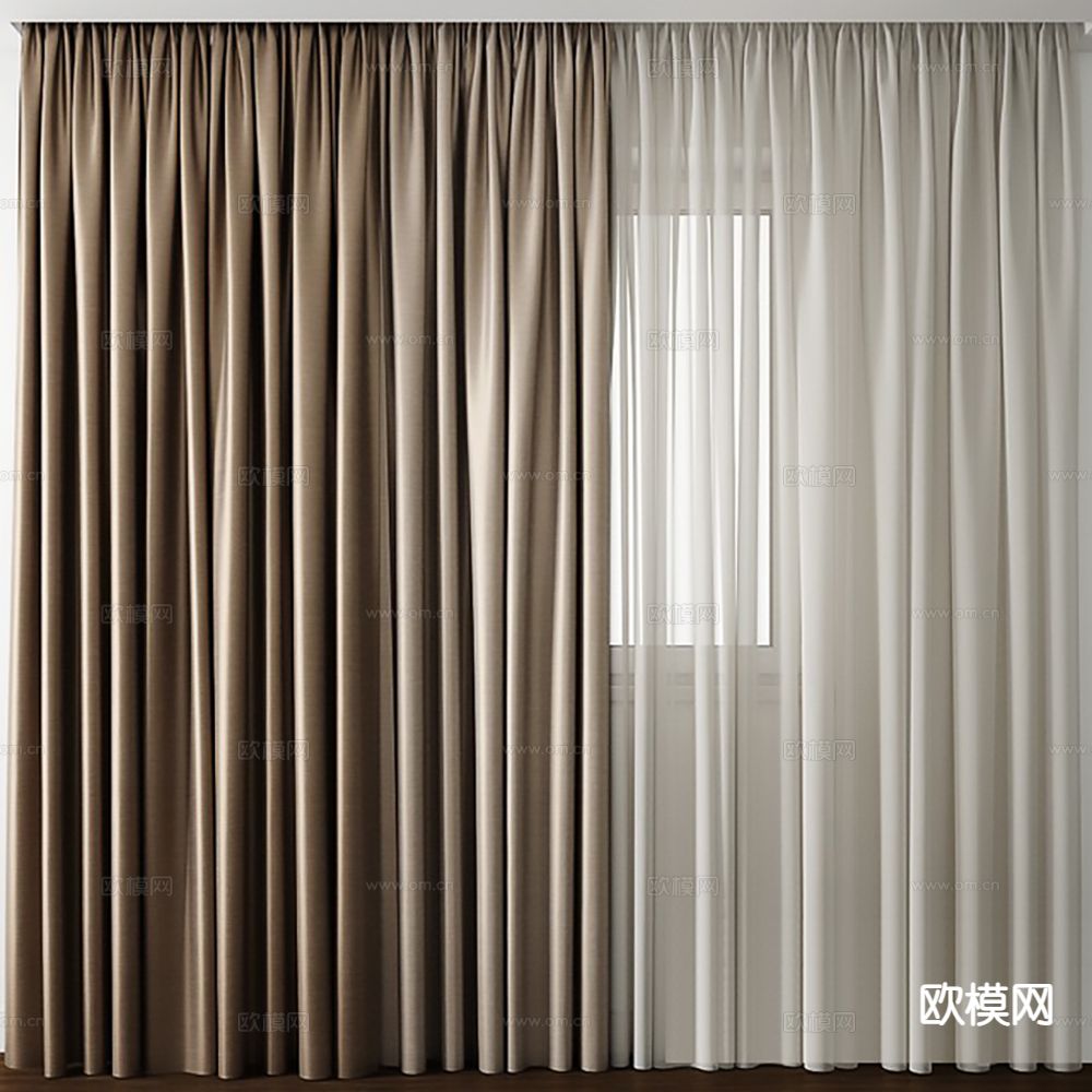 素色窗帘 窗纱 纱帘su模型下载（渲染图2）