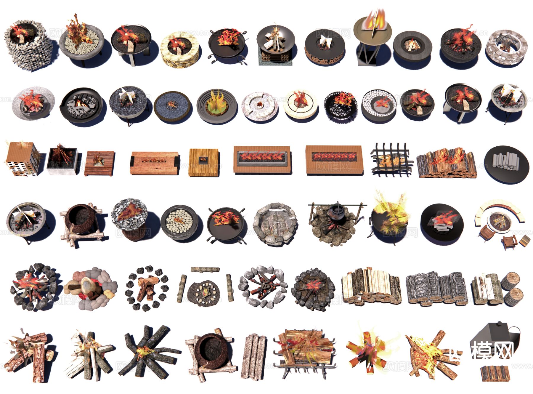 现代火盆 木柴火堆 火焰 木柴堆su模型下载（渲染图2）