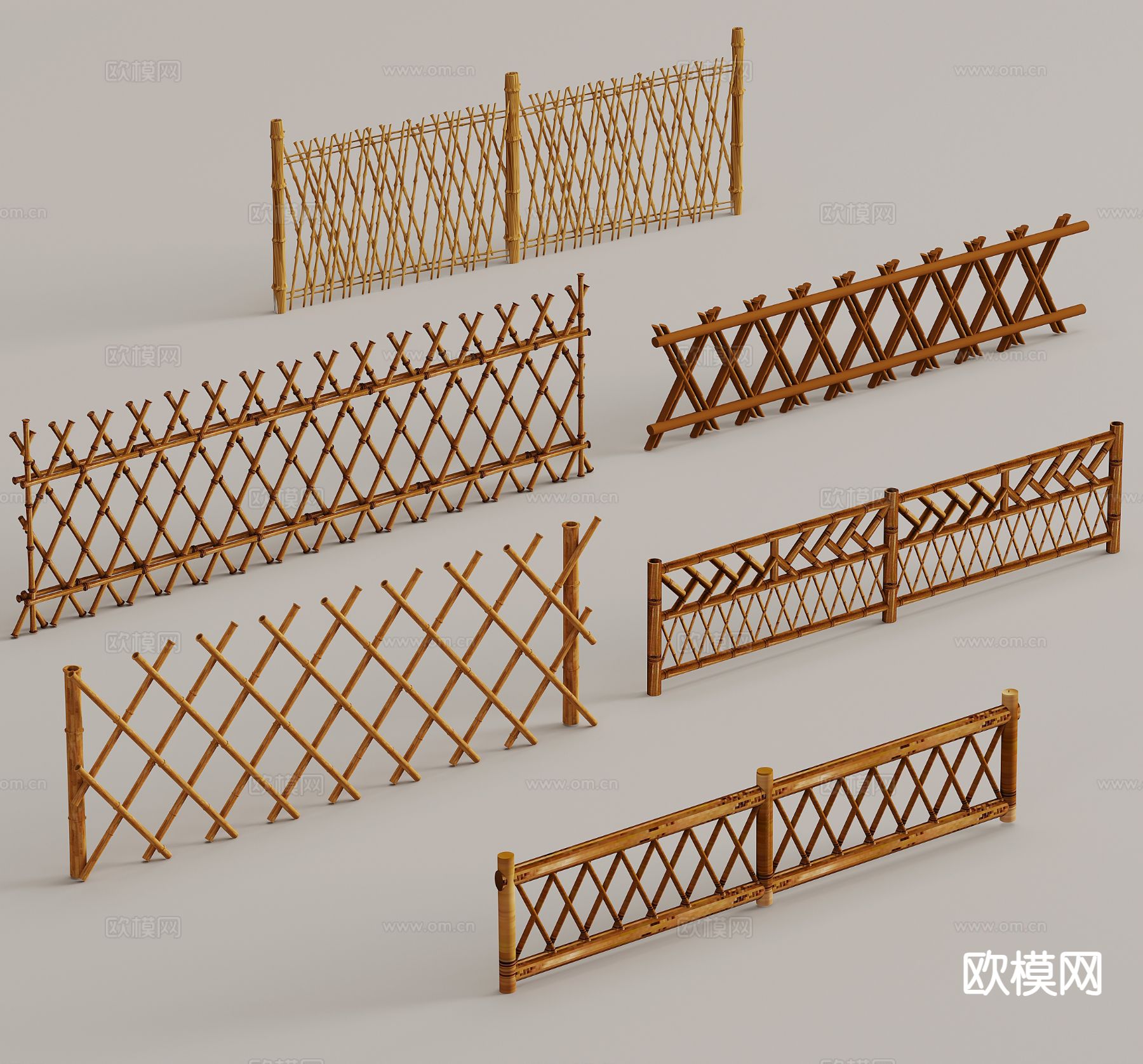 新中式护栏 围栏 木栏杆 木栅栏 竹栏3d模型