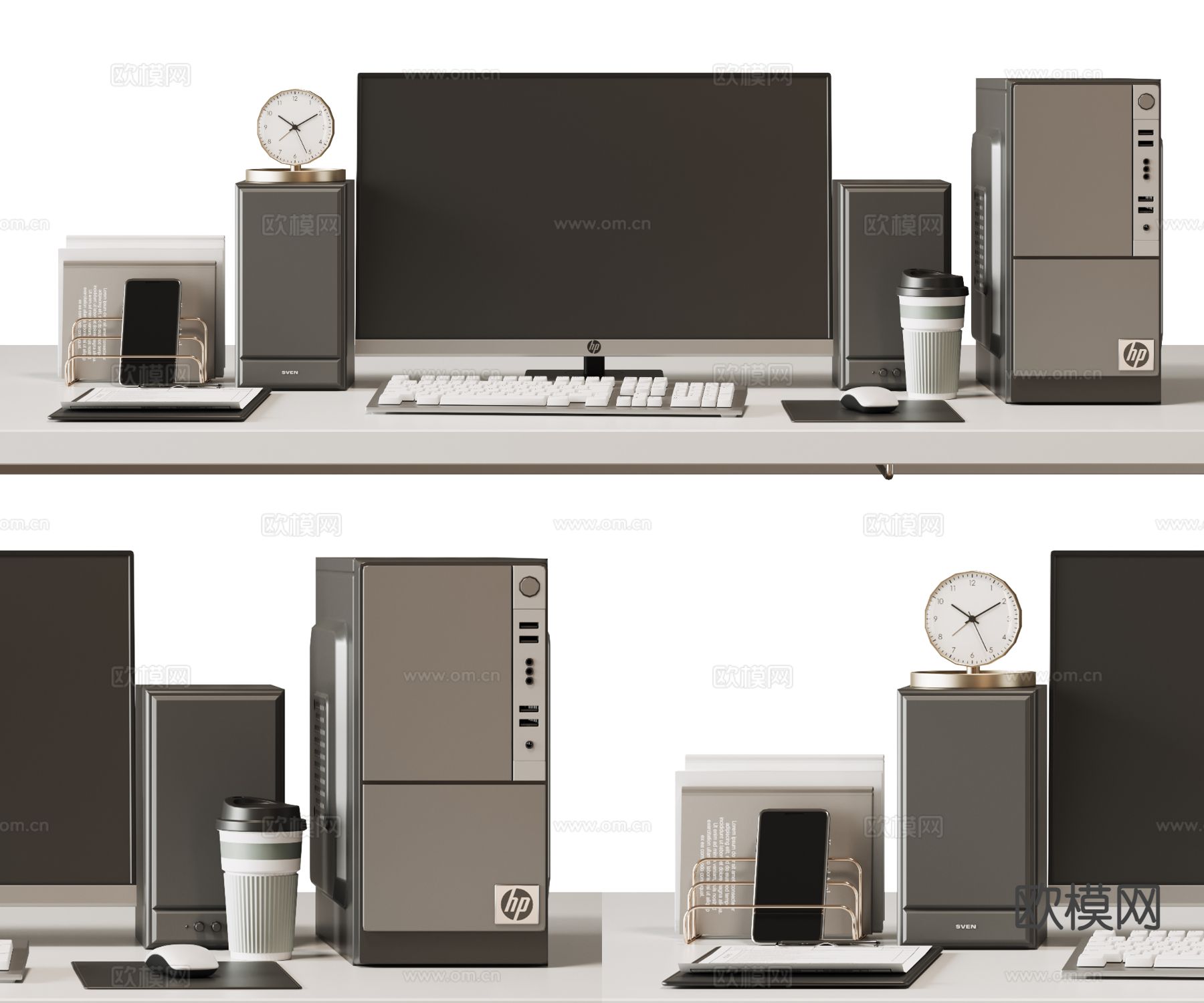 办公用品 桌面摆件 电脑 音响 键盘su模型下载（渲染图2）