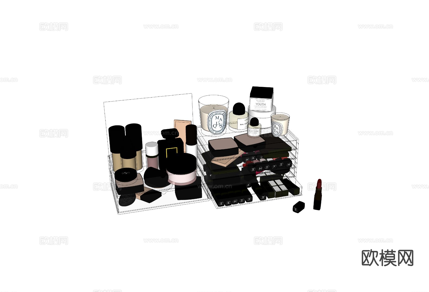 化妆品 化妆工具 口红 睫毛刷su模型下载（渲染图1）