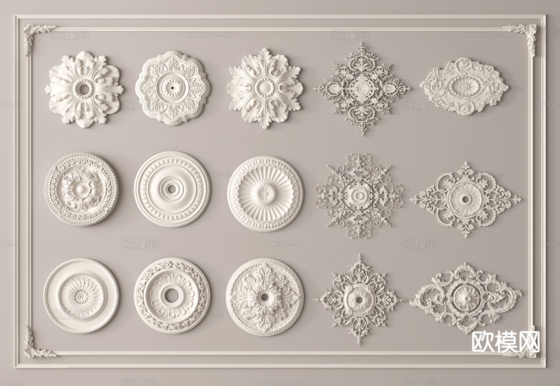 法式雕花 石膏雕花 灯盘su模型下载（渲染图2）