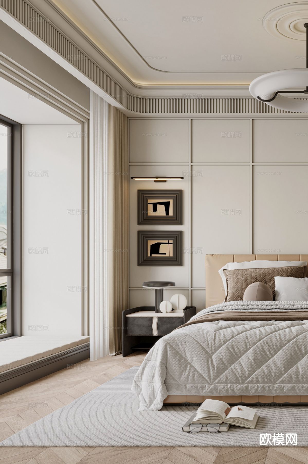 法式卧室 主卧3d模型下载（渲染图2）