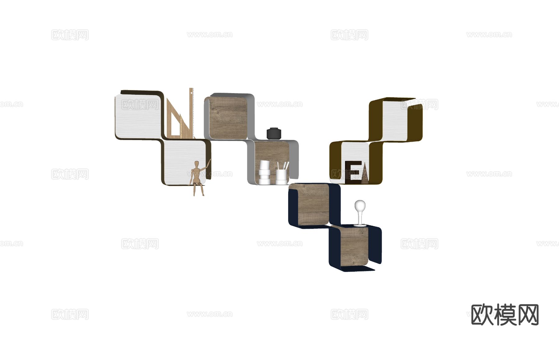 现代吊柜 壁挂置物架 展示架su模型下载（渲染图1）