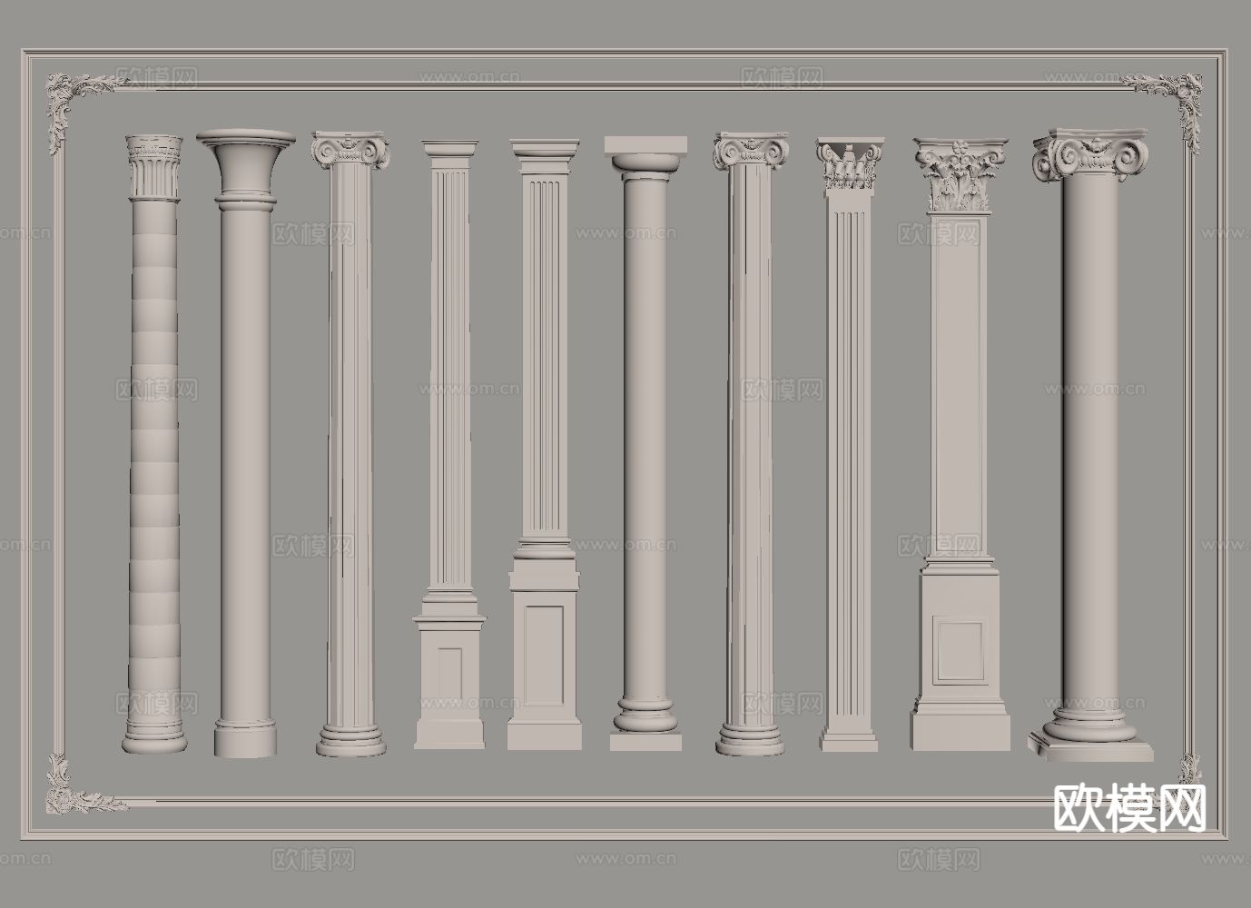 法式罗马柱 方柱 圆柱su模型下载（渲染图1）