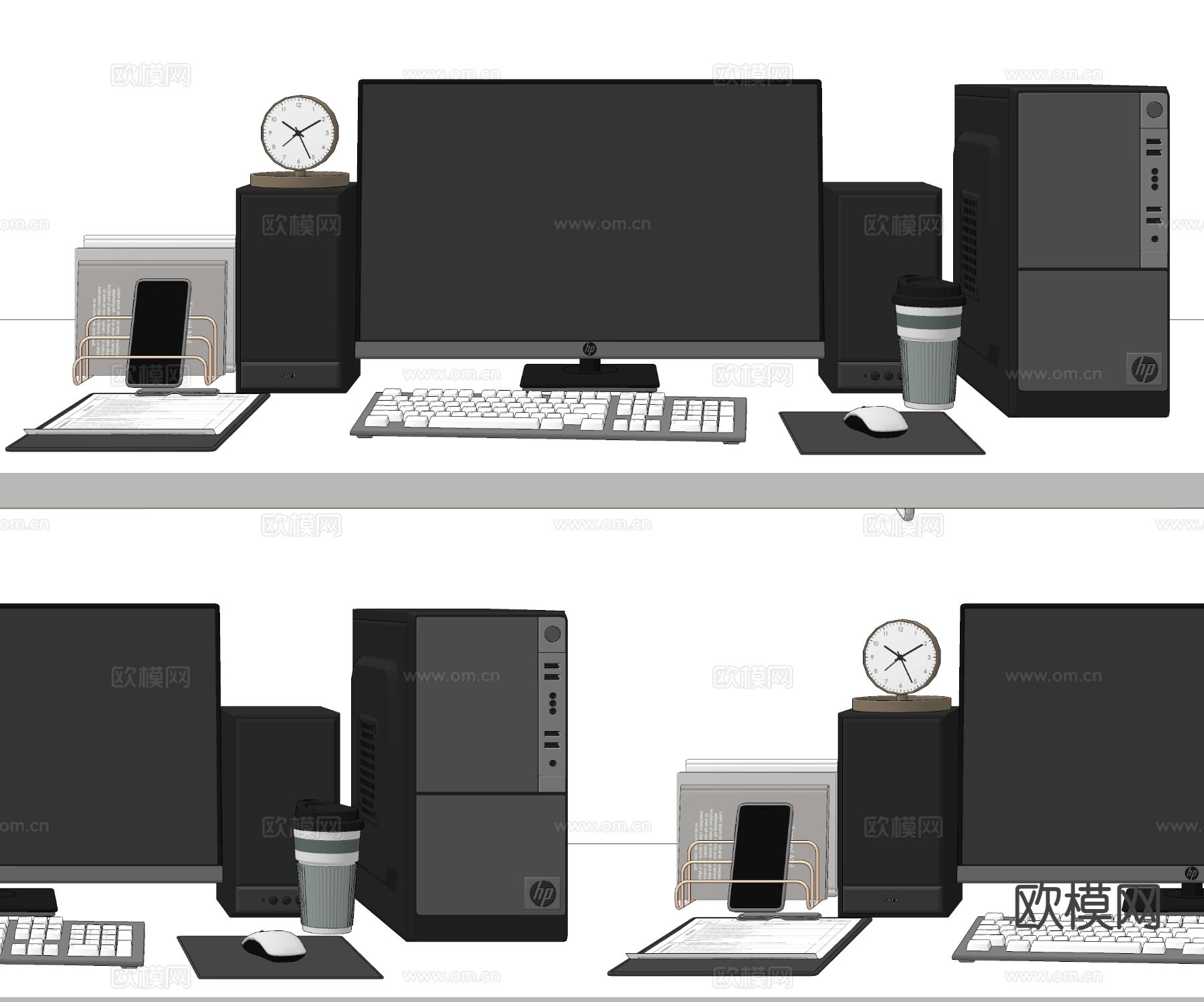 办公用品 桌面摆件 电脑 音响 键盘su模型下载（渲染图1）