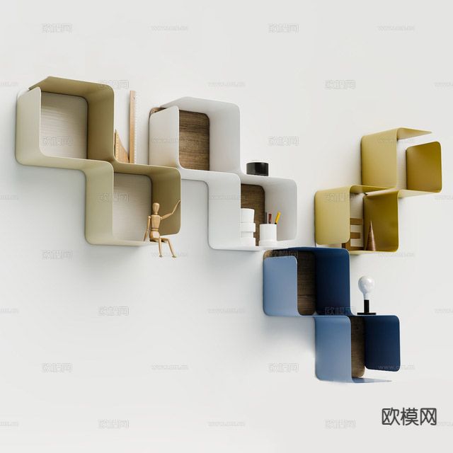 现代吊柜 壁挂置物架 展示架su模型下载（渲染图2）