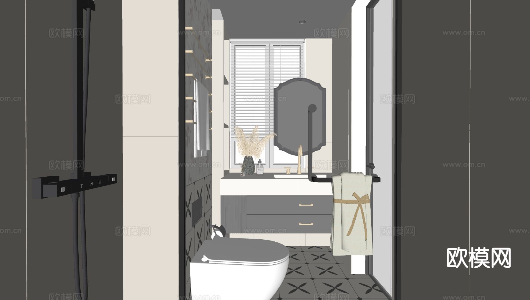 现代卫生间 淋浴房su模型下载（渲染图1）