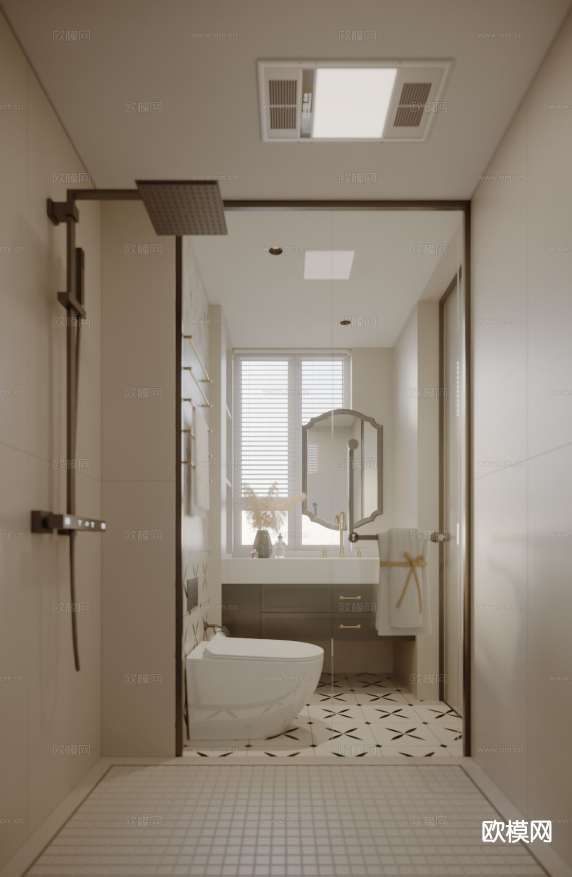 现代卫生间 淋浴房su模型下载（渲染图2）