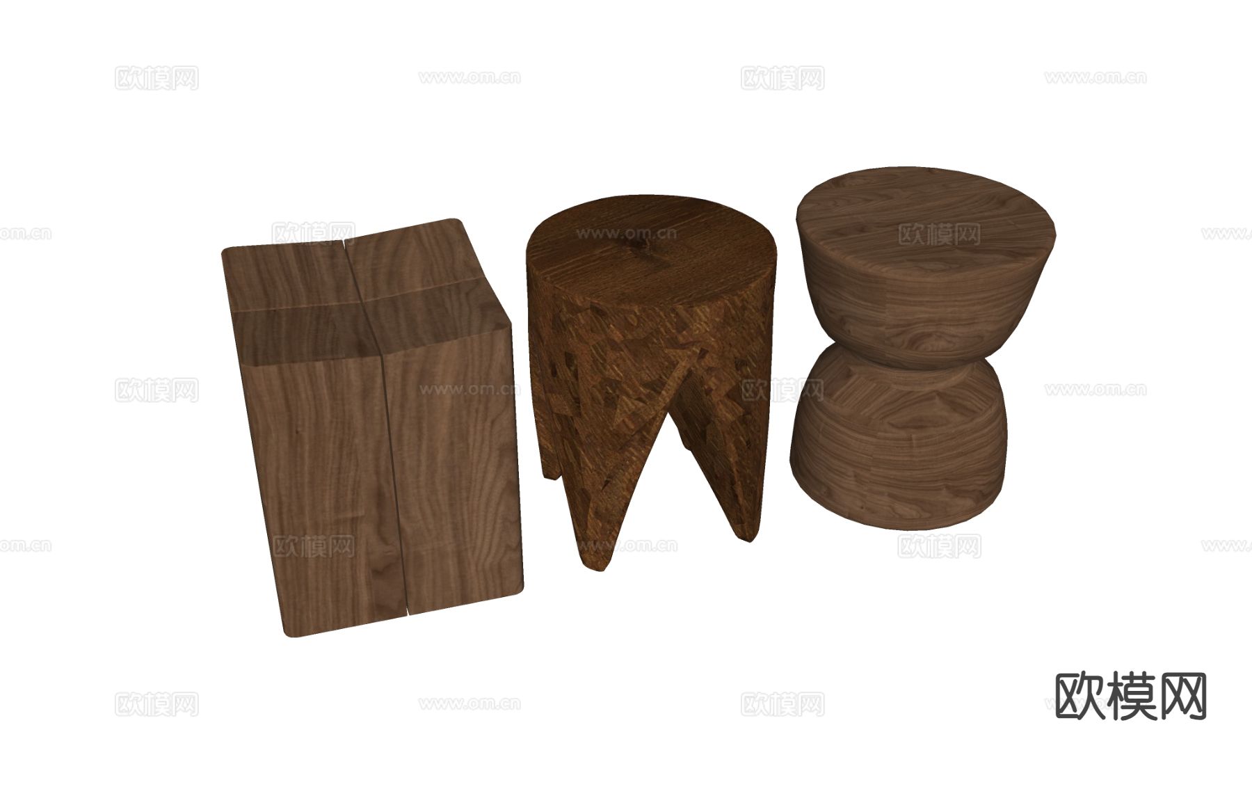 原木风凳子 沙凳su模型下载（渲染图1）