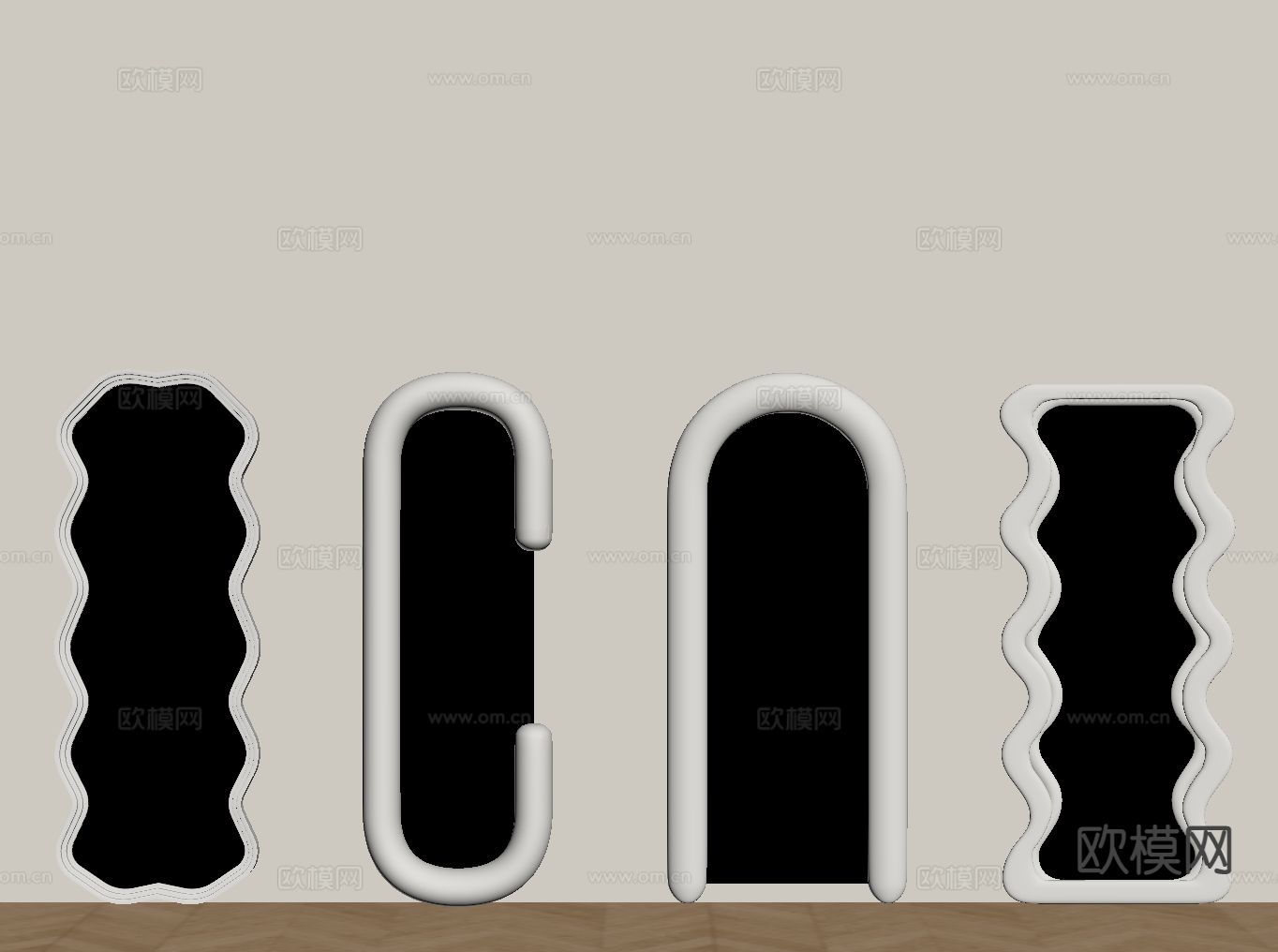 奶油风镜子 全身镜su模型下载（渲染图1）