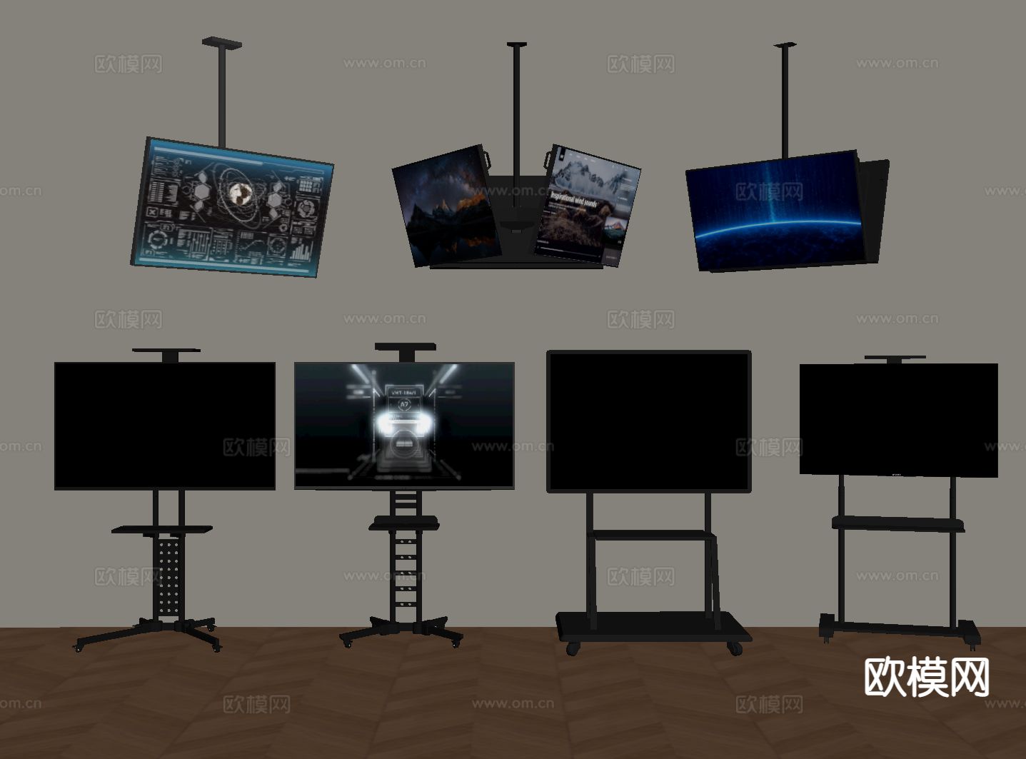 现代支架电视 悬挂电视su模型下载（渲染图1）