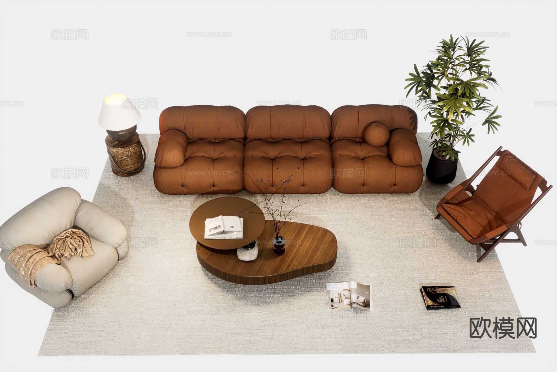 中古风组合沙发su模型下载（渲染图2）