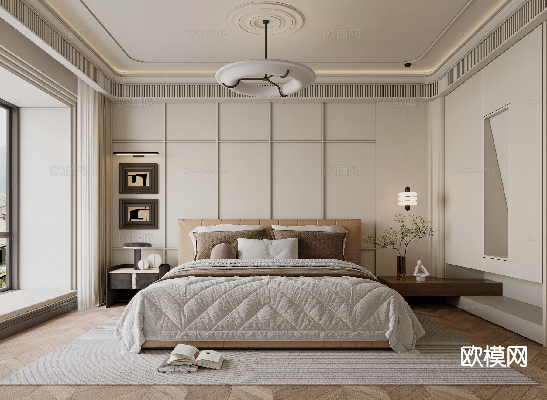 法式卧室 主卧3d模型下载（渲染图1）