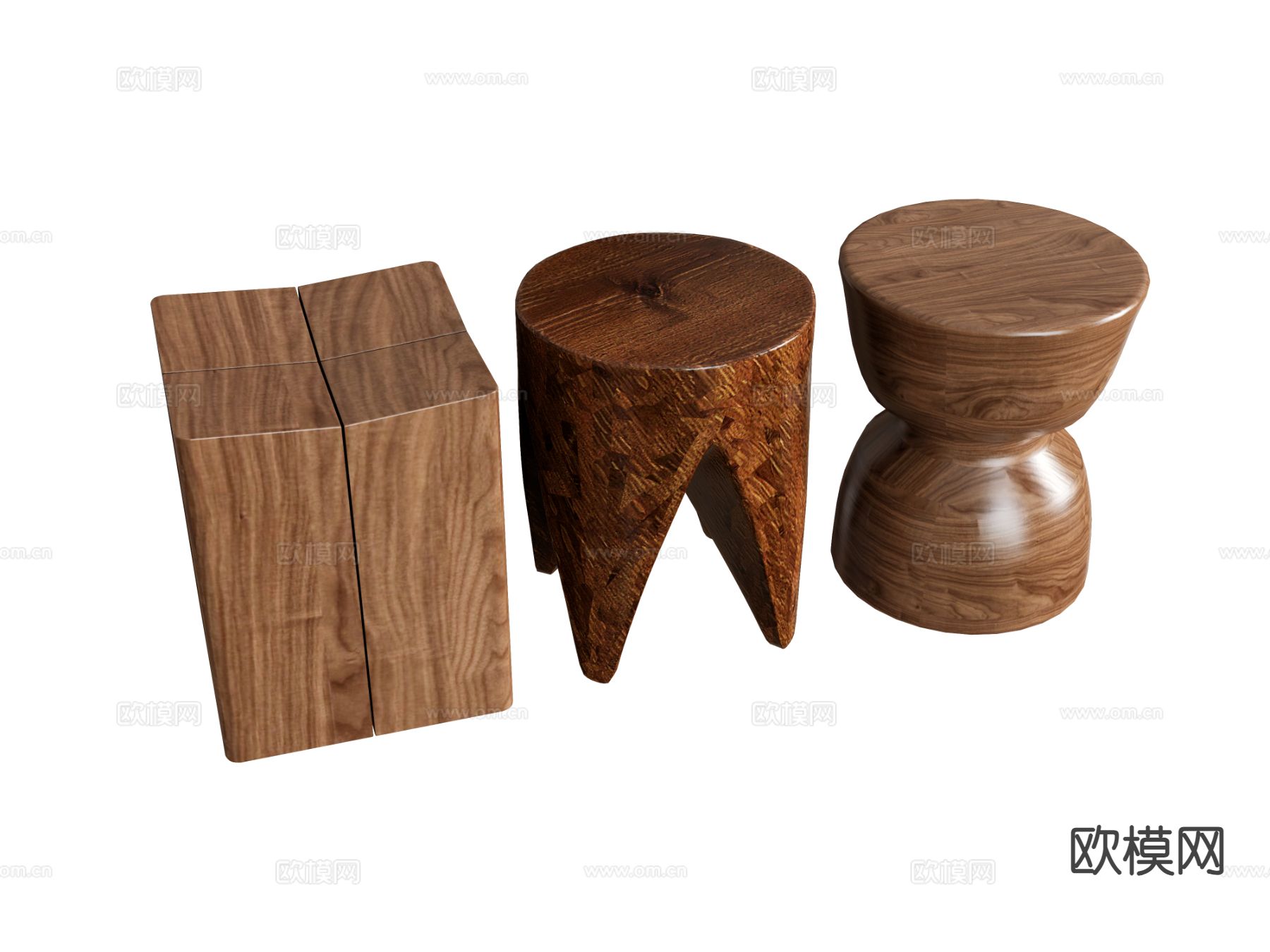原木风凳子 沙凳su模型下载（渲染图2）