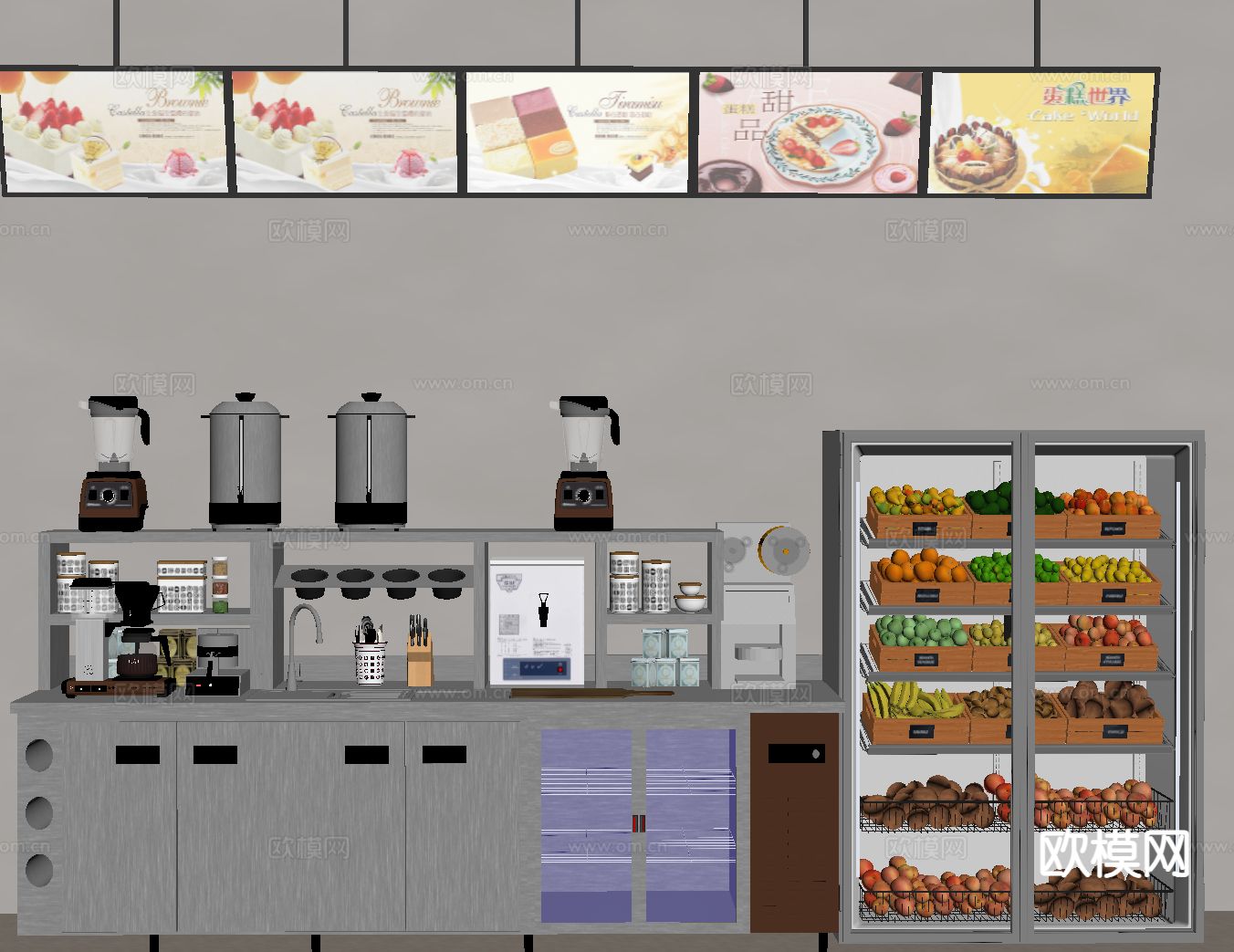 奶茶店操作台 咖啡机 冷饮机su模型下载（渲染图1）
