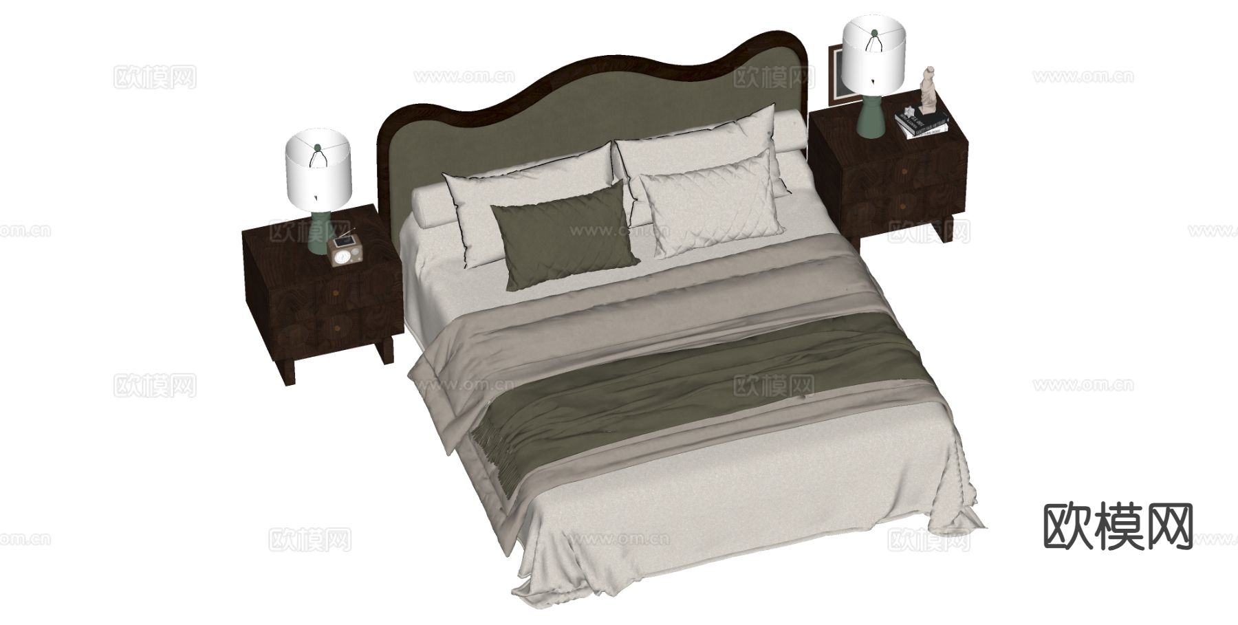 中古风双人床su模型下载（渲染图1）