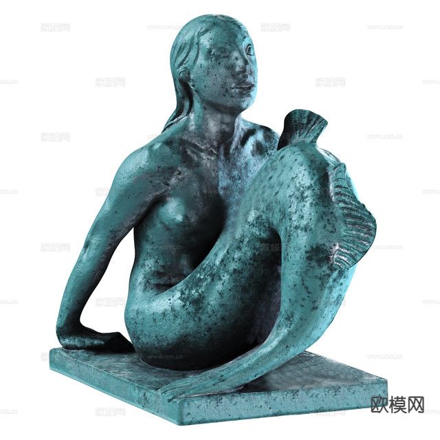 美人鱼雕塑 艺术摆件su模型下载（渲染图2）