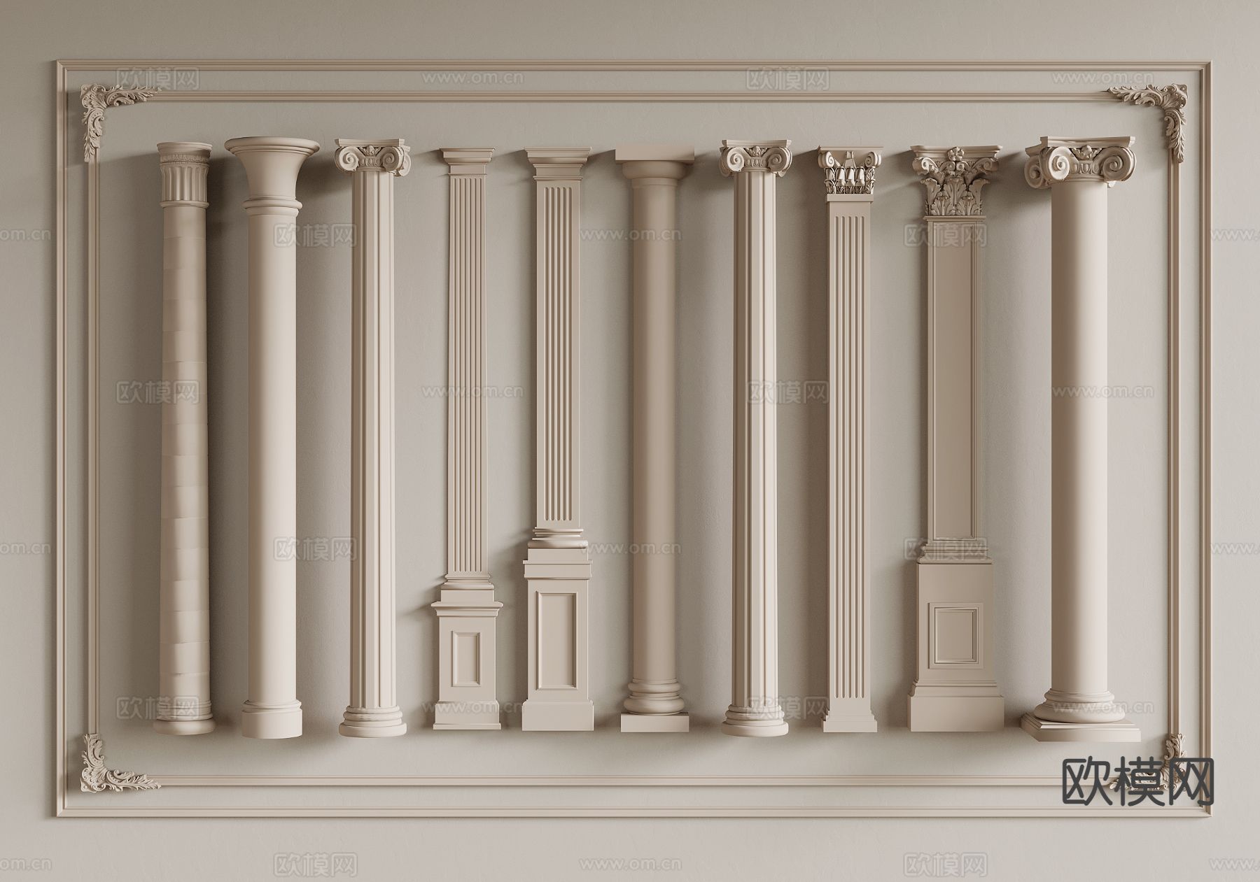 法式罗马柱 方柱 圆柱su模型下载（渲染图2）