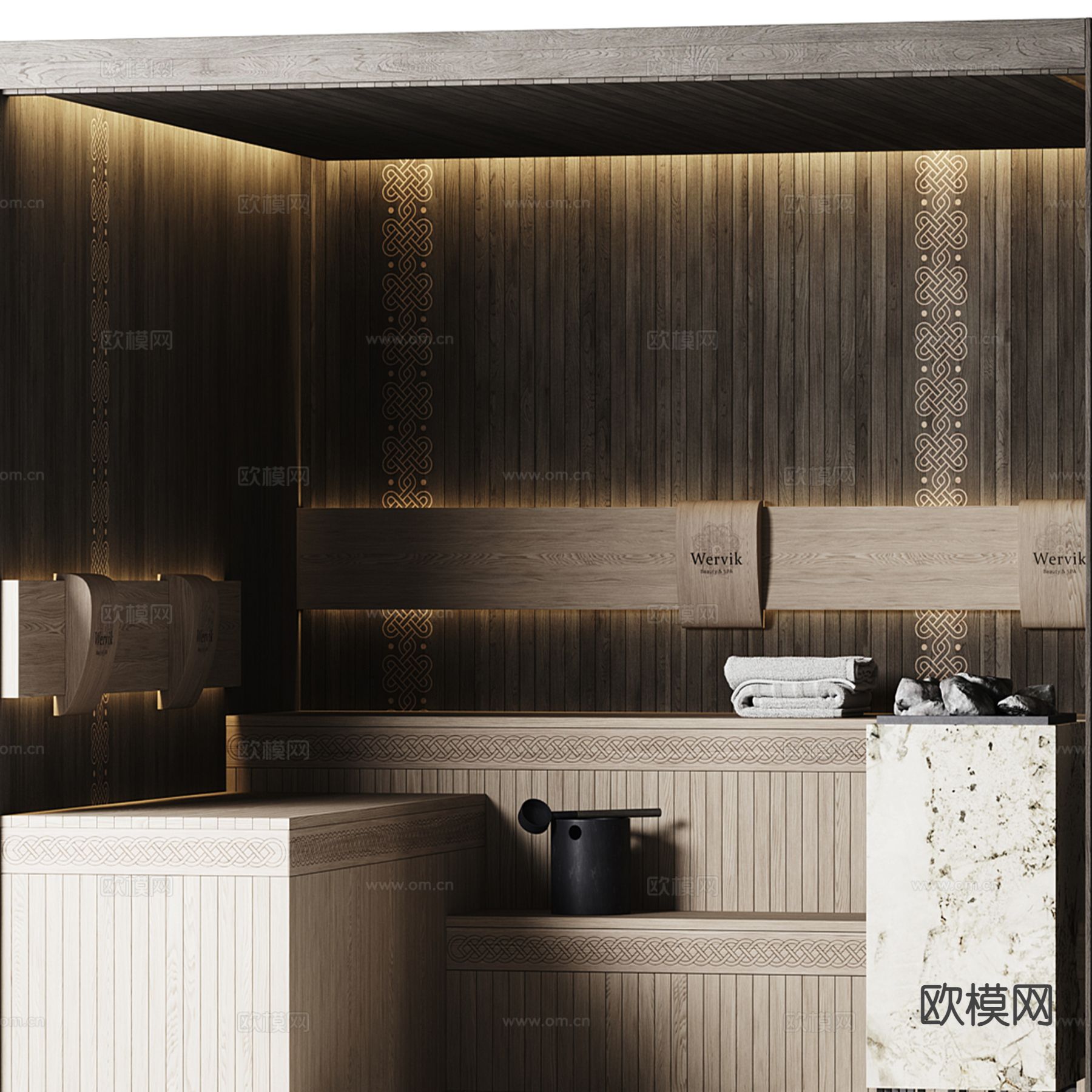 新中式桑拿房 汗蒸房su模型下载（渲染图2）