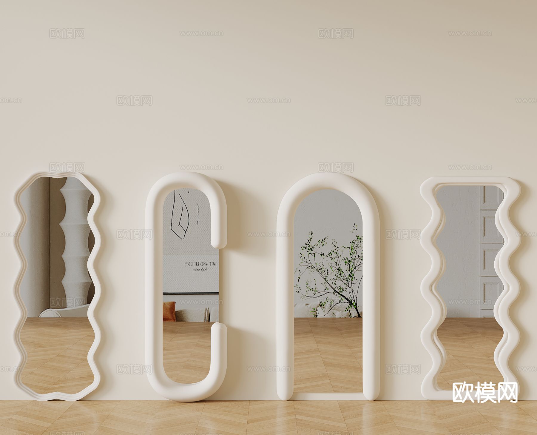 奶油风镜子 全身镜su模型下载（渲染图2）