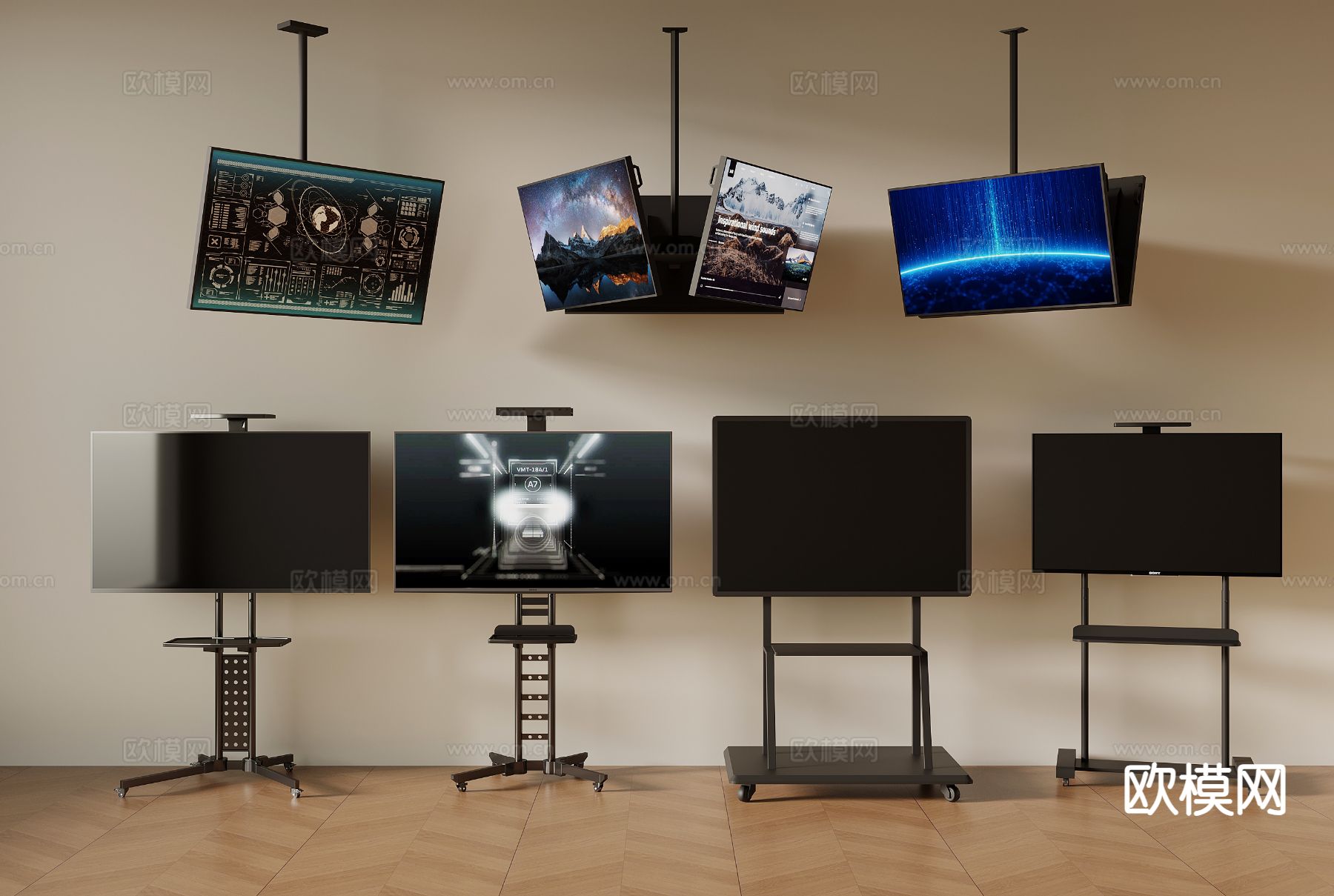 现代支架电视 悬挂电视su模型下载（渲染图2）