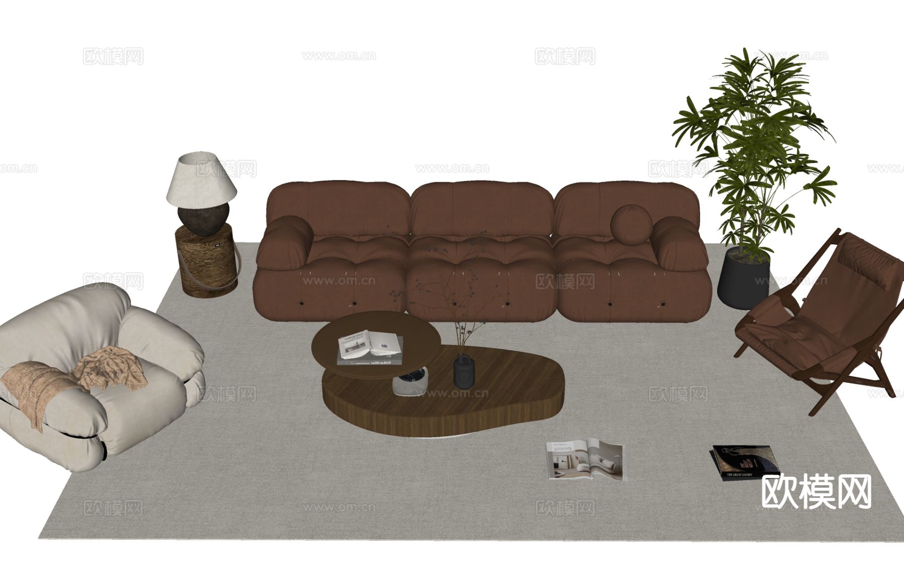 中古风组合沙发su模型下载（渲染图1）