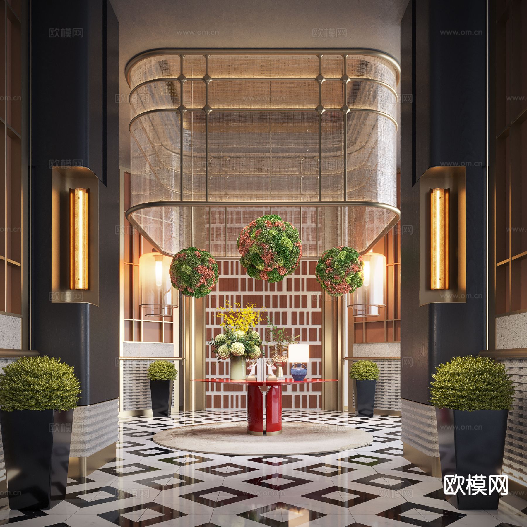 现代酒店大厅su模型下载（渲染图2）