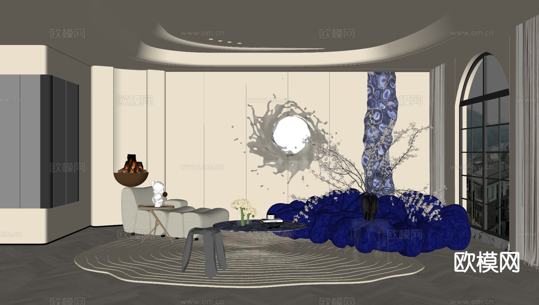 法式客厅su模型下载（渲染图1）