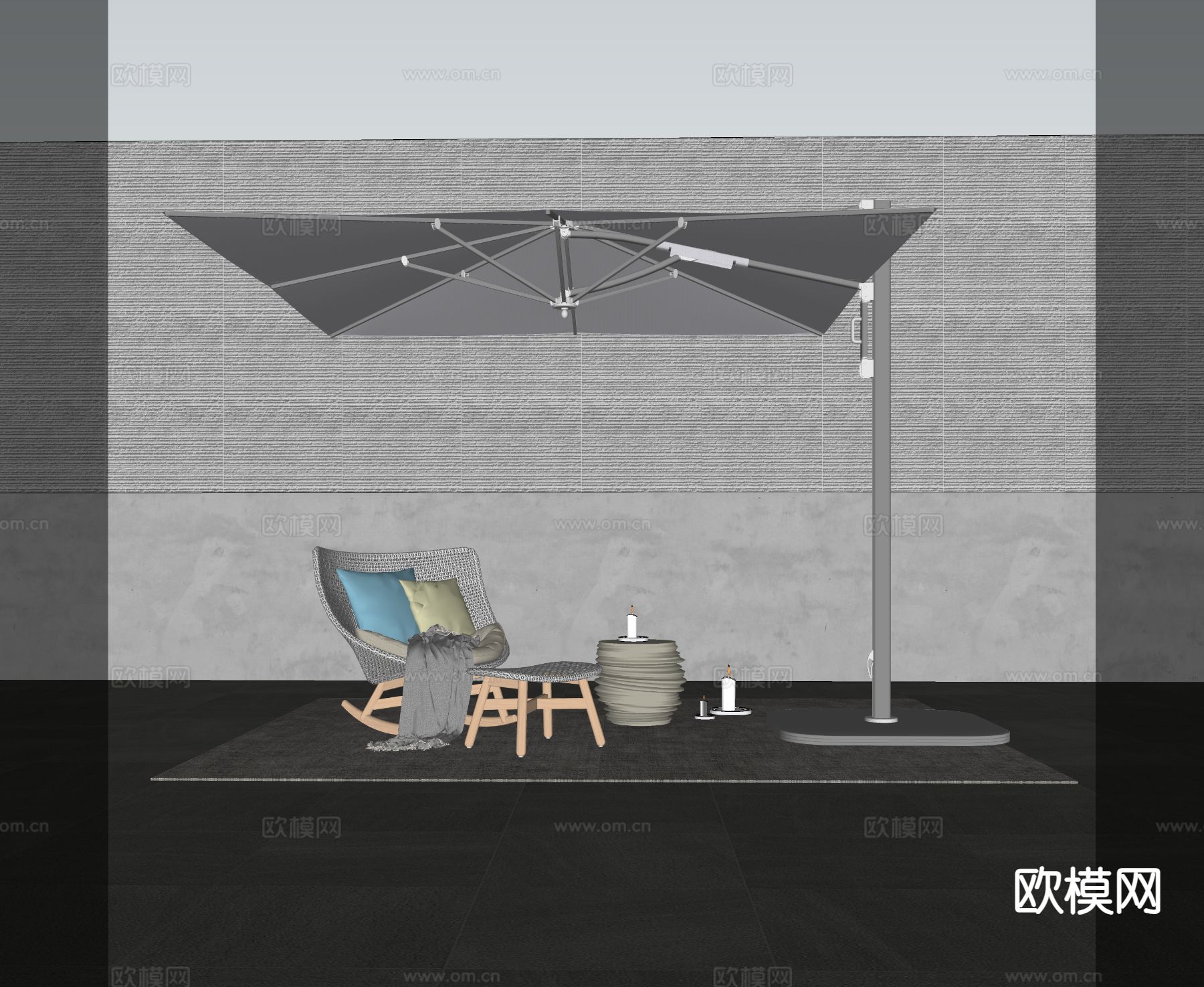 现代阳台摇椅su模型下载（渲染图1）