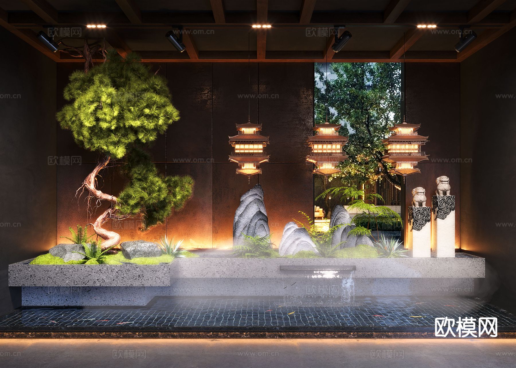 新中式室内造景 景观造景3d模型下载