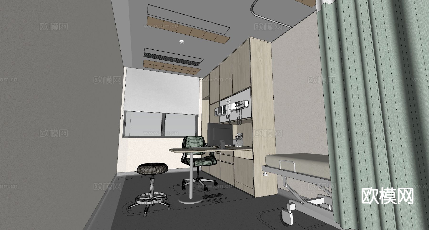 现代医疗门诊su模型下载（渲染图1）