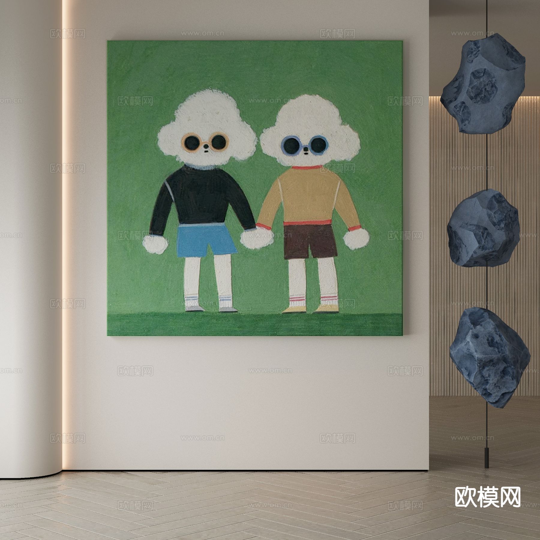 侘寂卡通画 动物画 装饰画3d模型