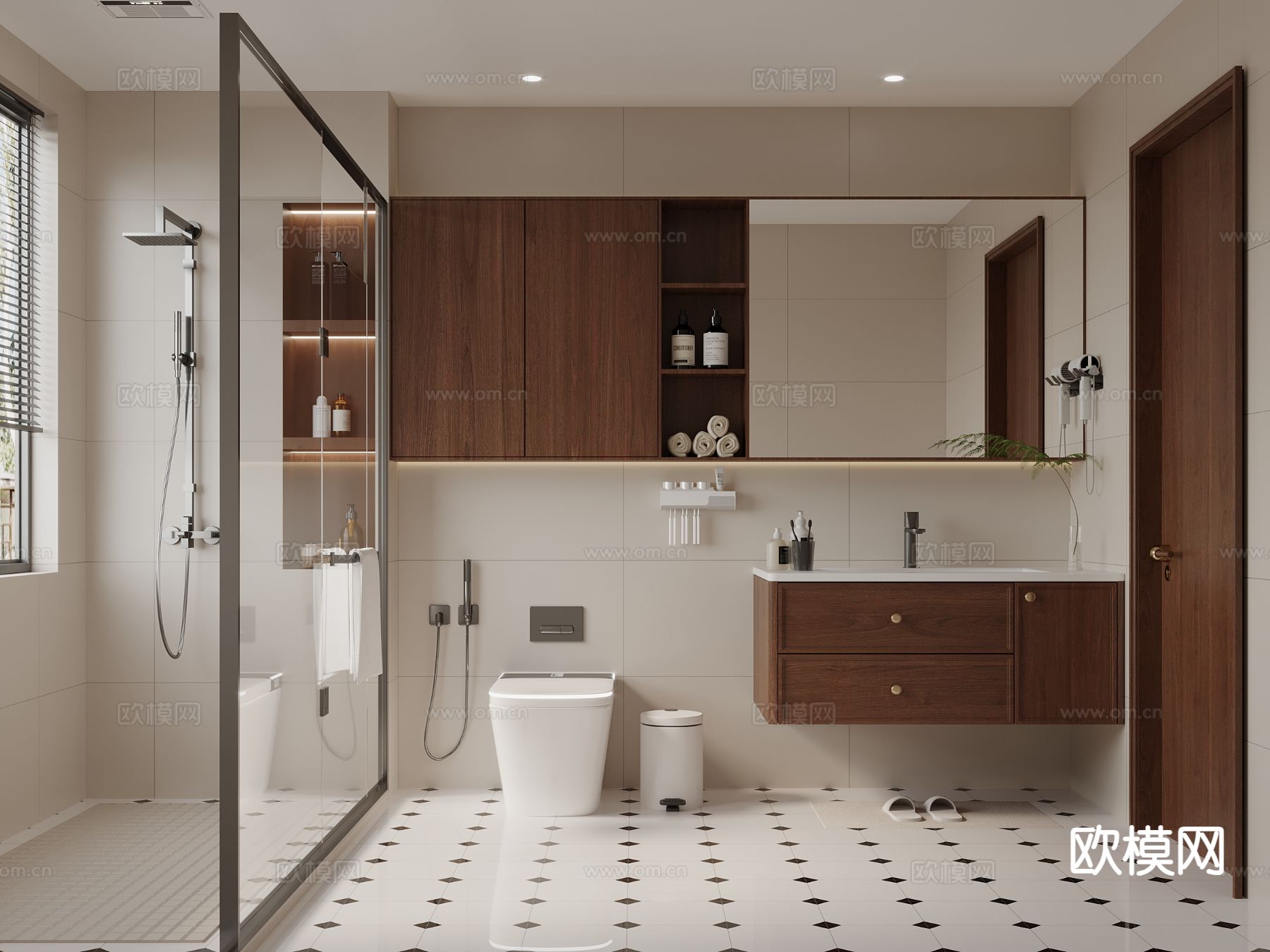 中古风卫生间 浴室su模型下载（渲染图2）