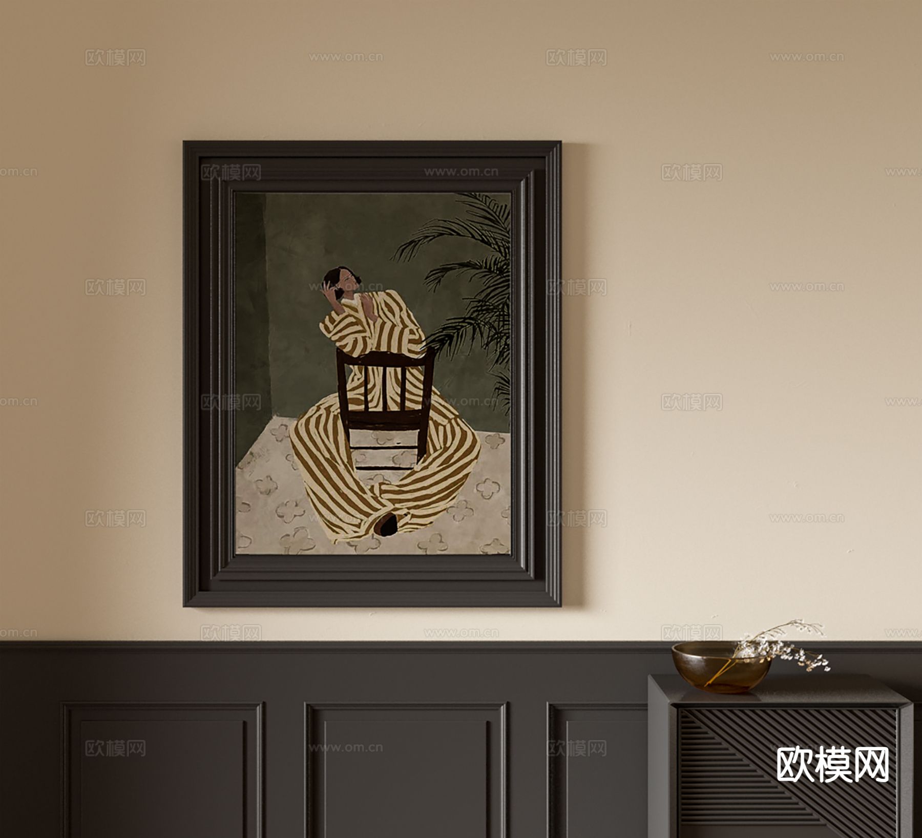 中古风挂画 人物油画 装饰画3d模型