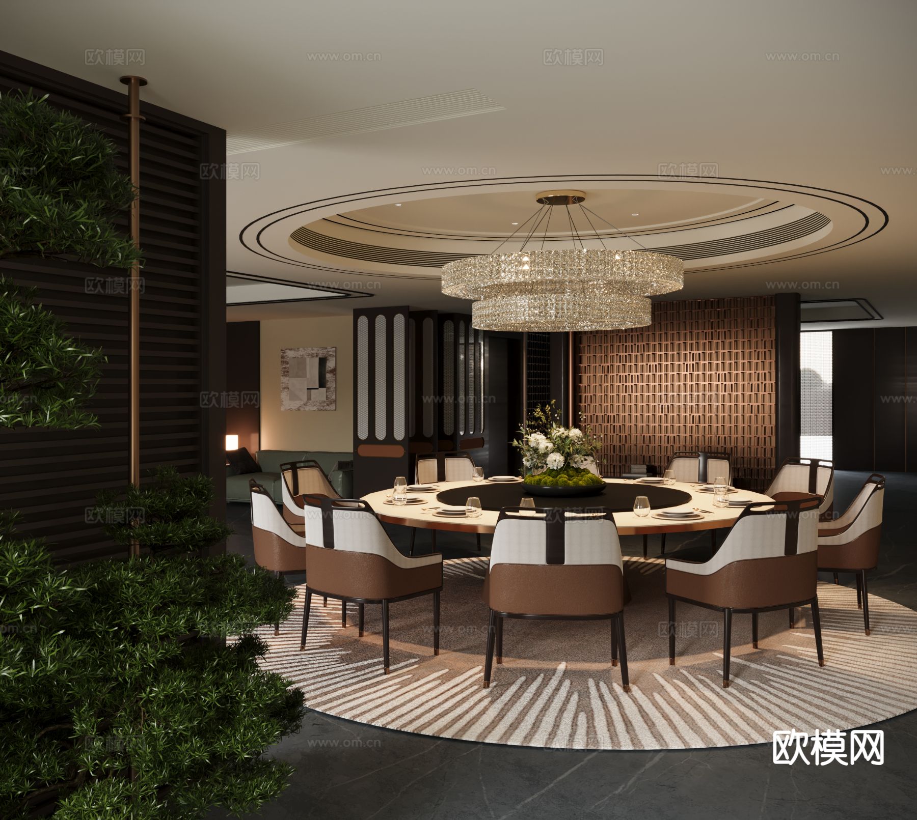 现代餐厅包房su模型下载（渲染图2）