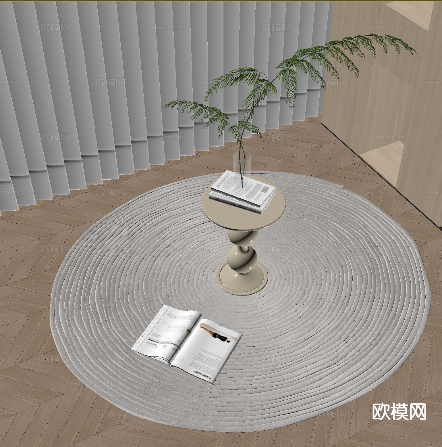 奶油风圆形地毯su模型下载（渲染图1）