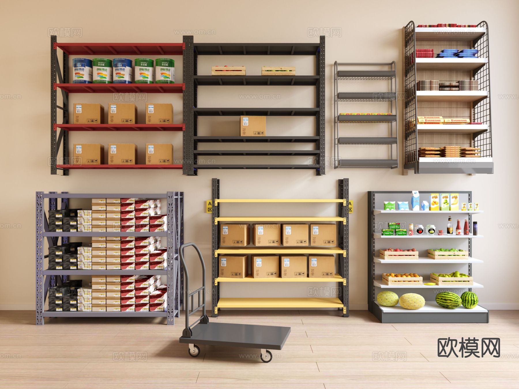 现代货架 置物架 展示架su模型下载（渲染图2）