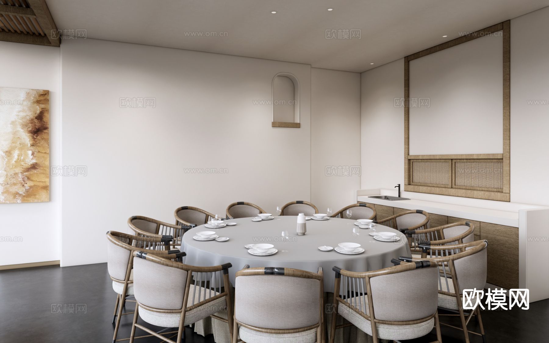 新中式餐厅包厢 包间su模型下载（渲染图2）