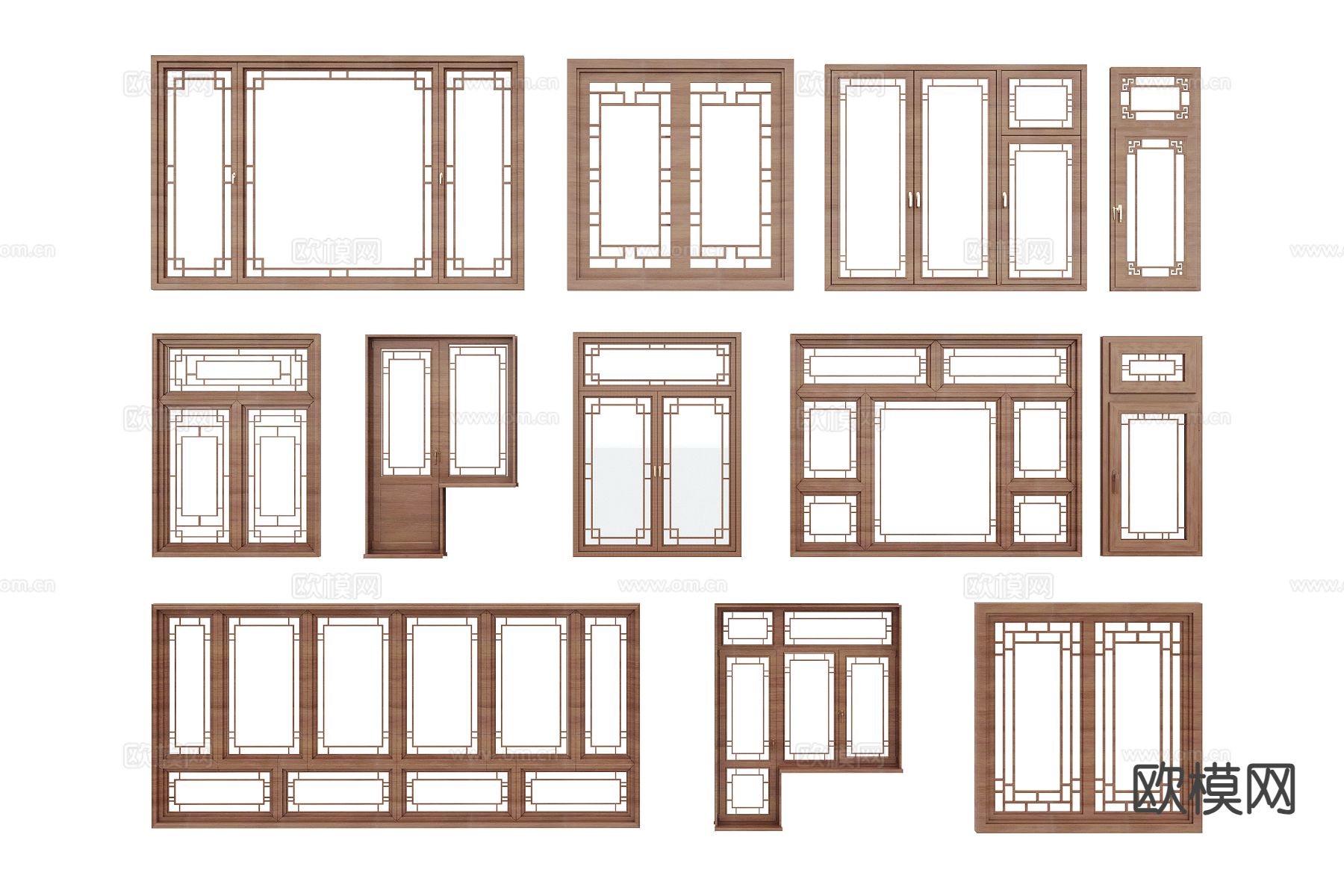 新中式窗户 实木平开窗3d模型