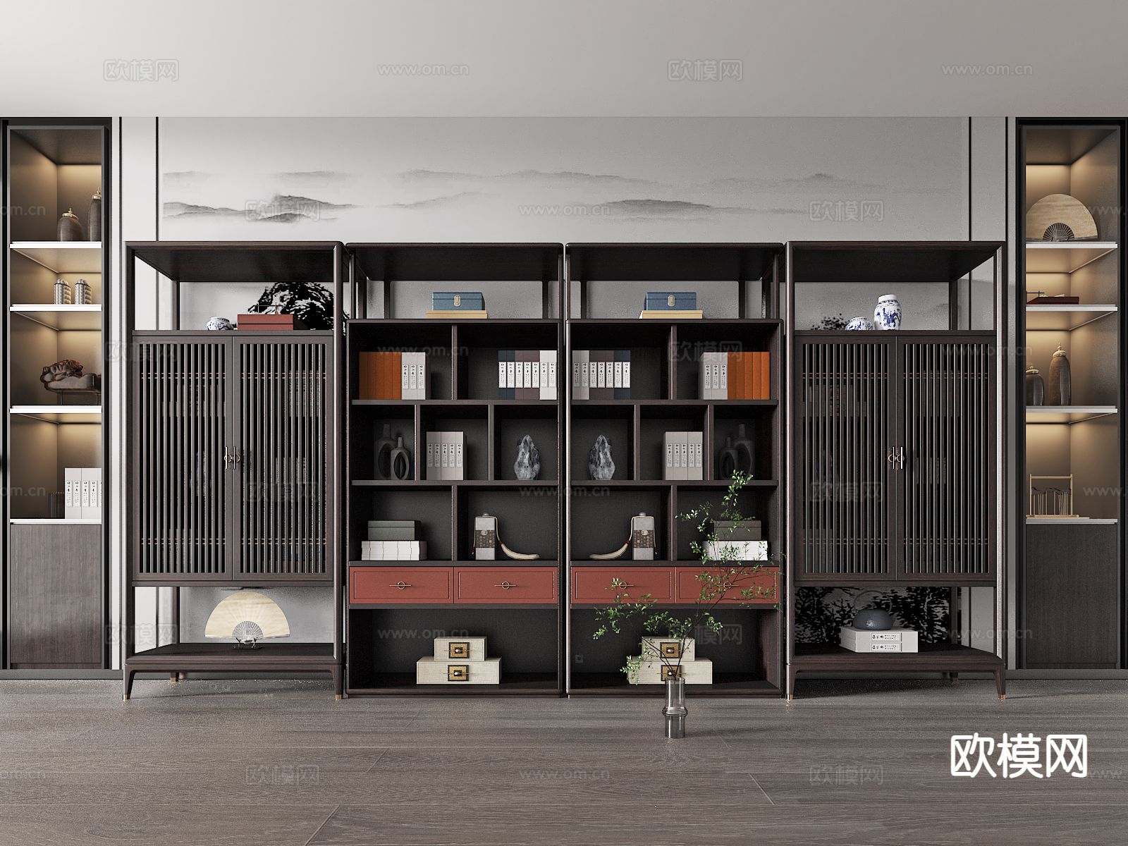 新中式博古架su模型下载（渲染图2）