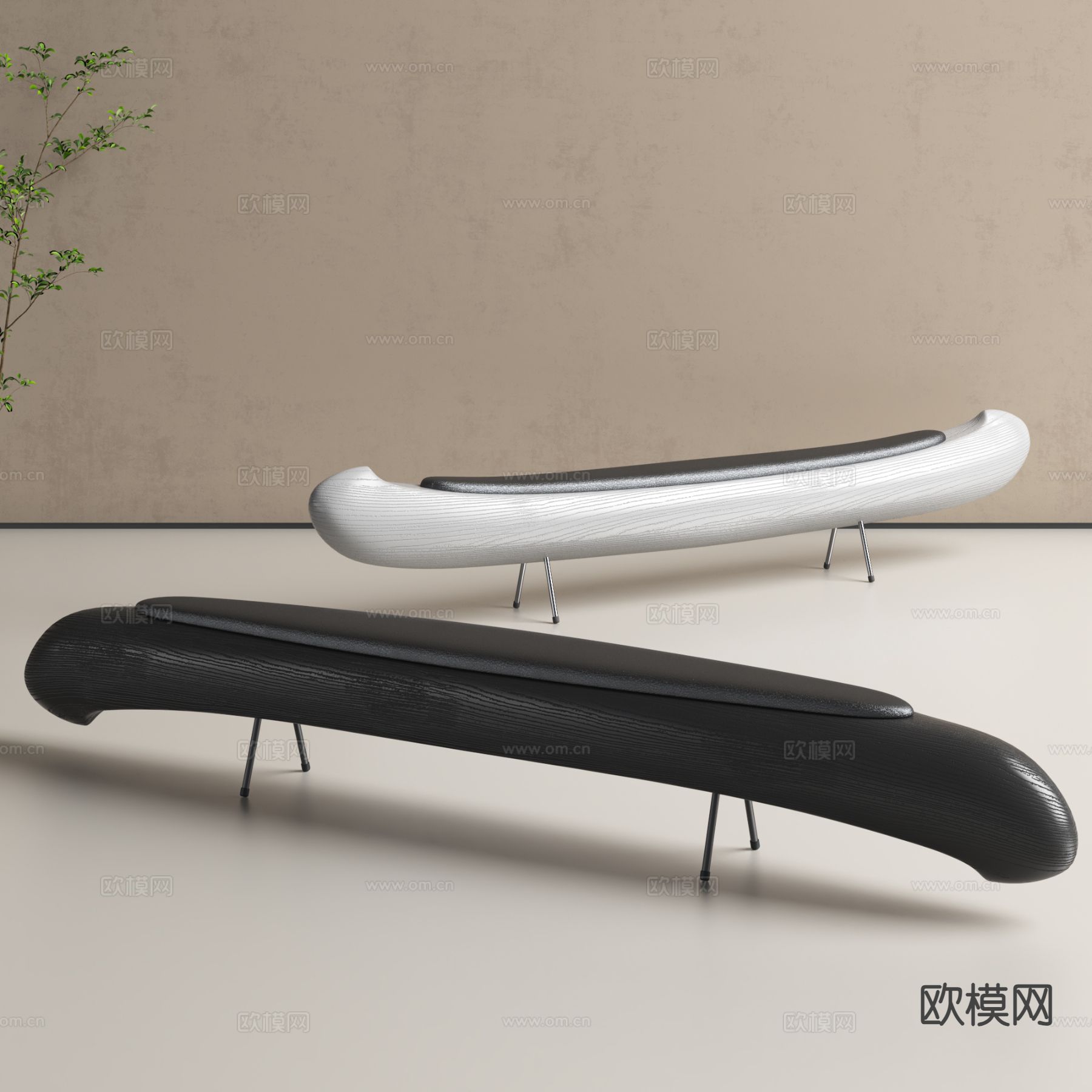 异形休闲长凳su模型下载（渲染图2）