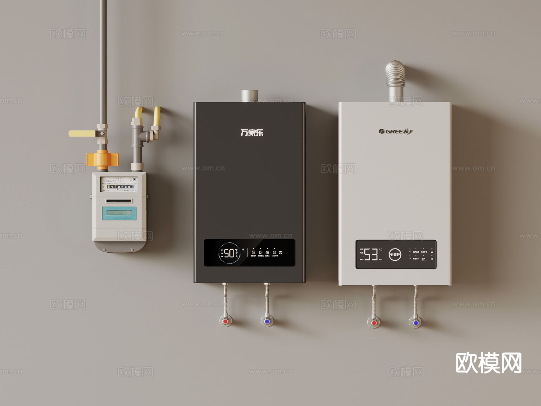 直排热水器 燃气表3d模型