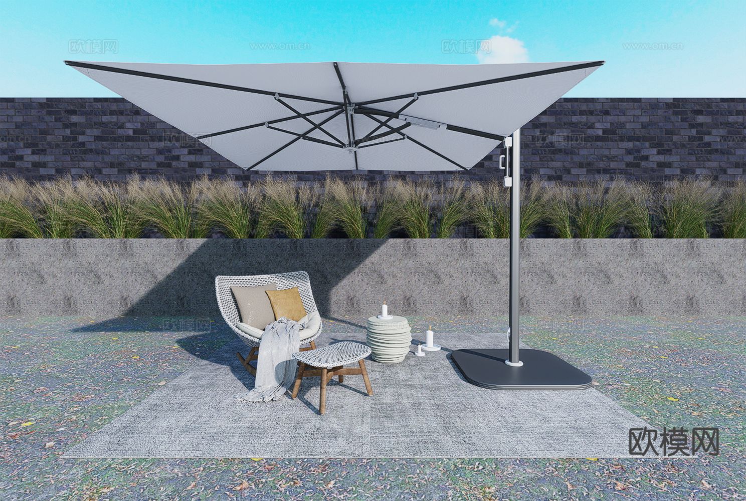 现代阳台摇椅su模型下载（渲染图2）