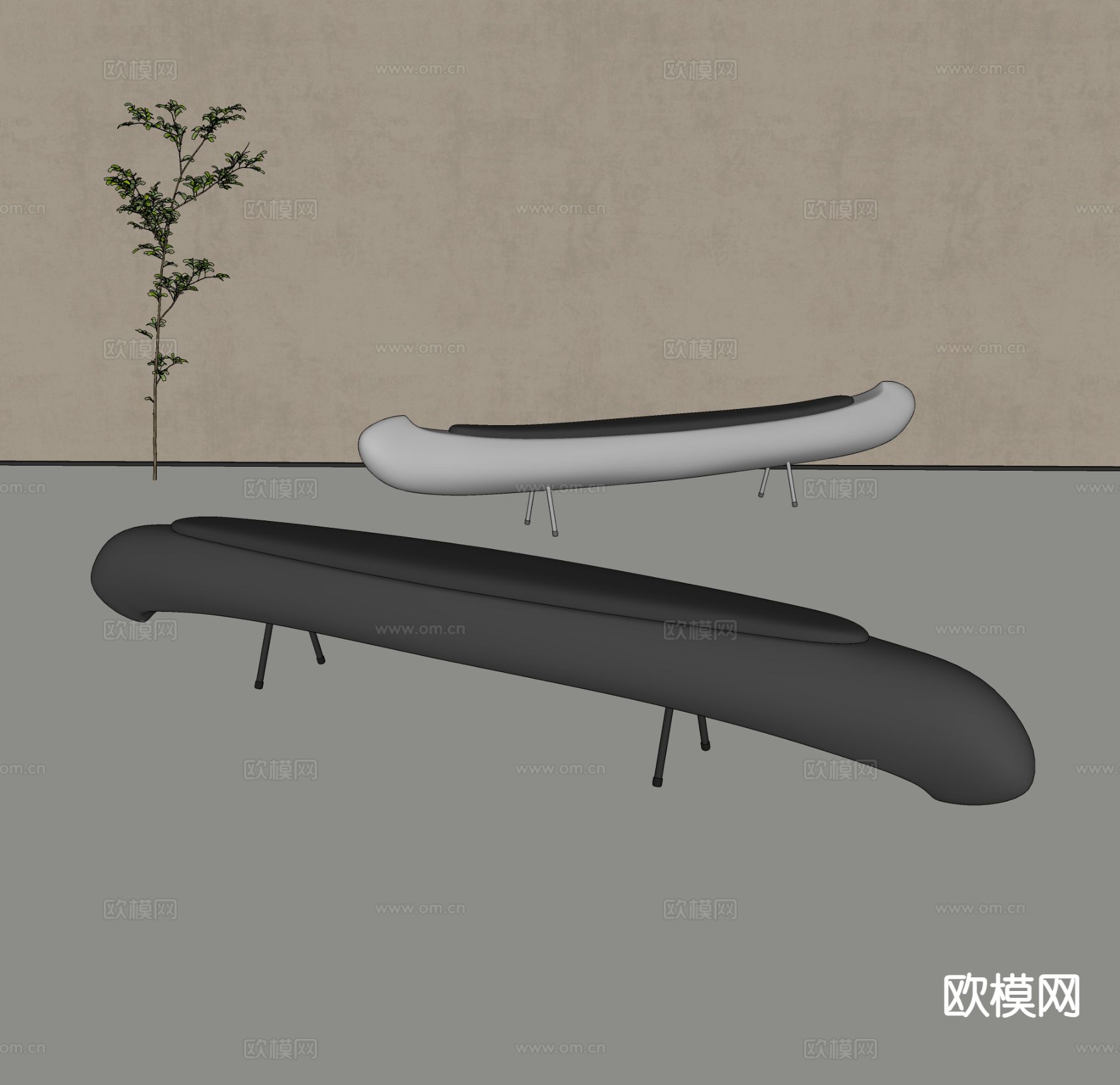 异形休闲长凳su模型下载（渲染图1）