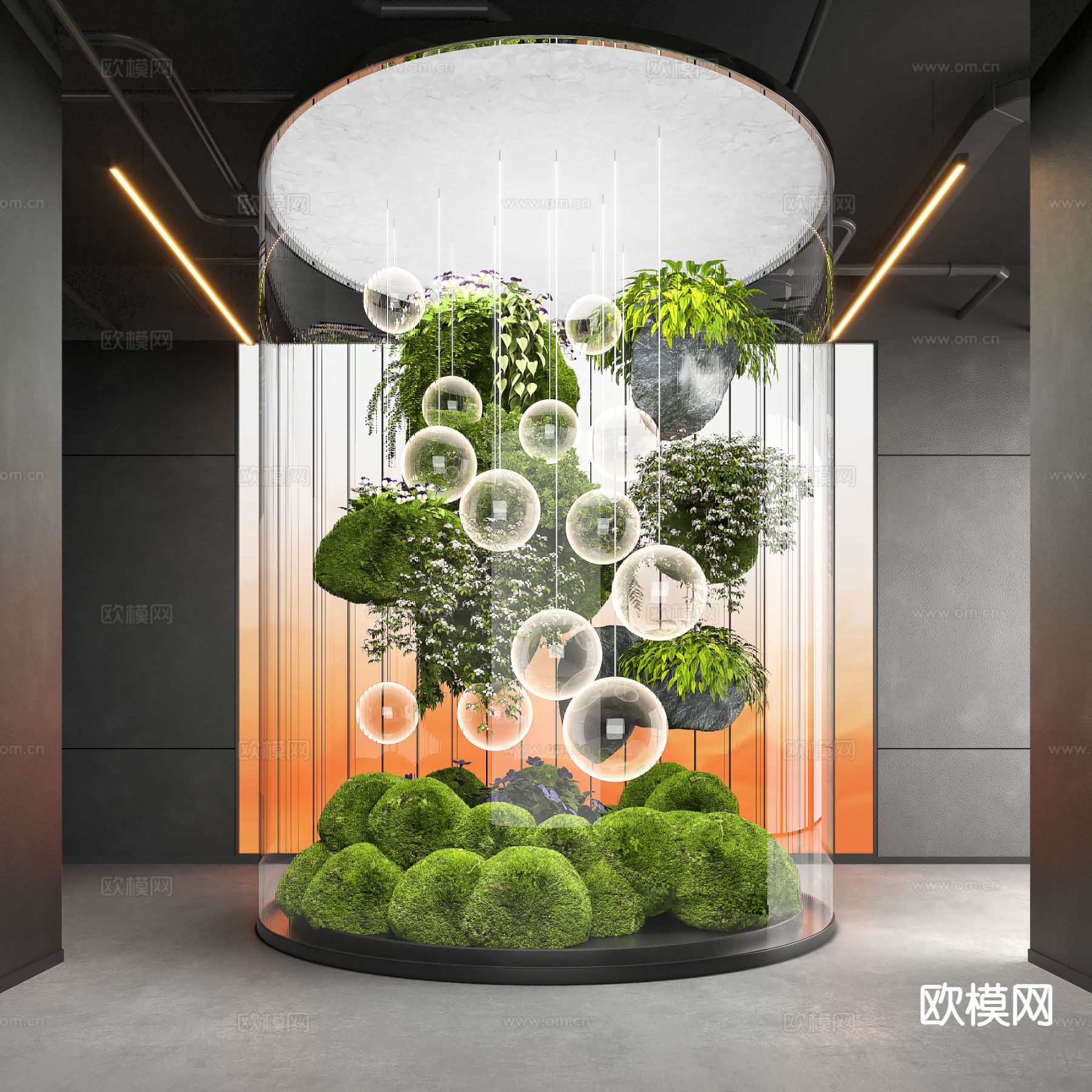 室内景观造景 苔藓植物 植物装置3d模型