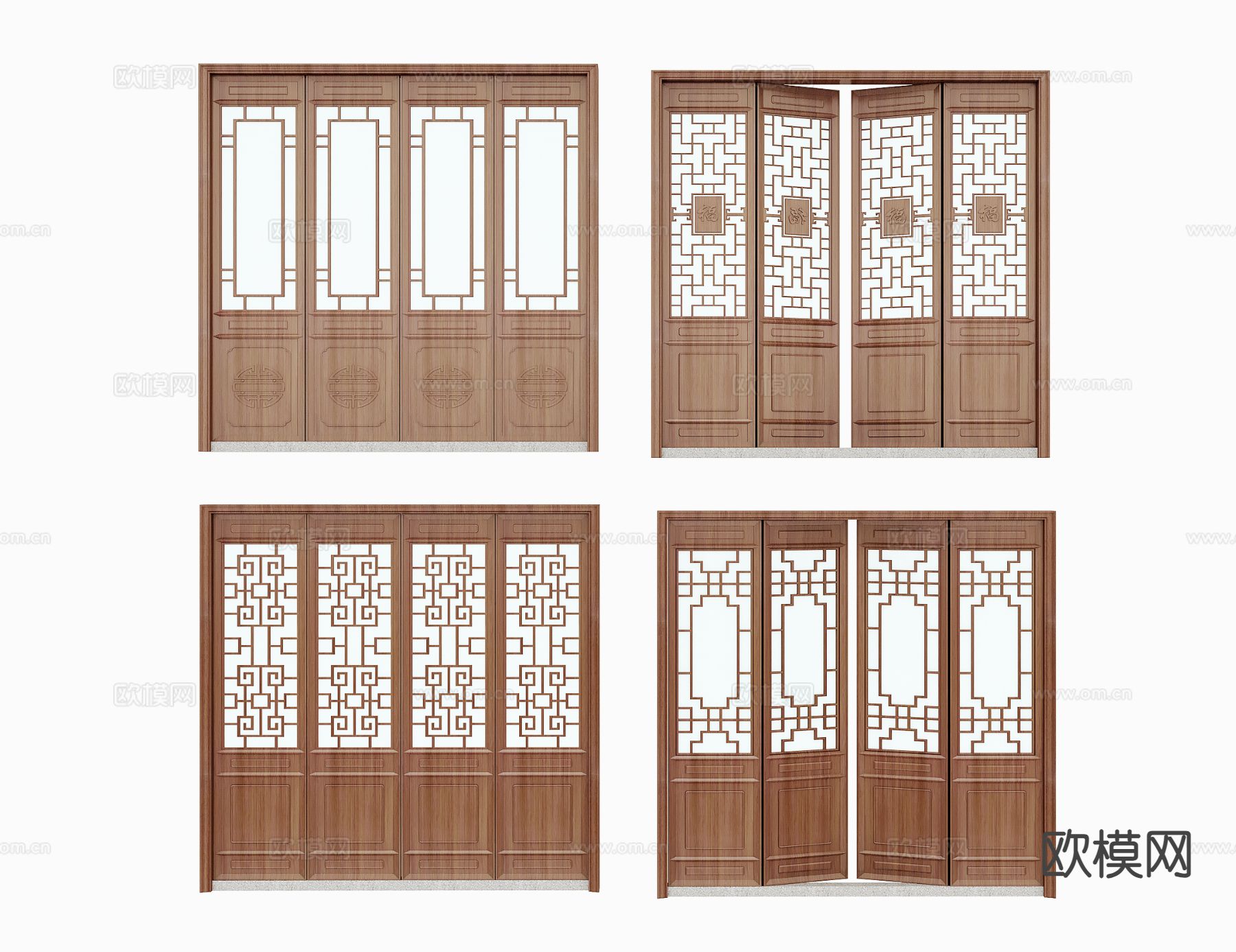 中式雕花门 花格门 实木门3d模型下载