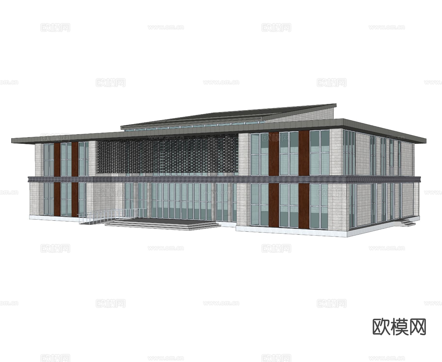 现代展览管 文化馆su模型下载（渲染图1）