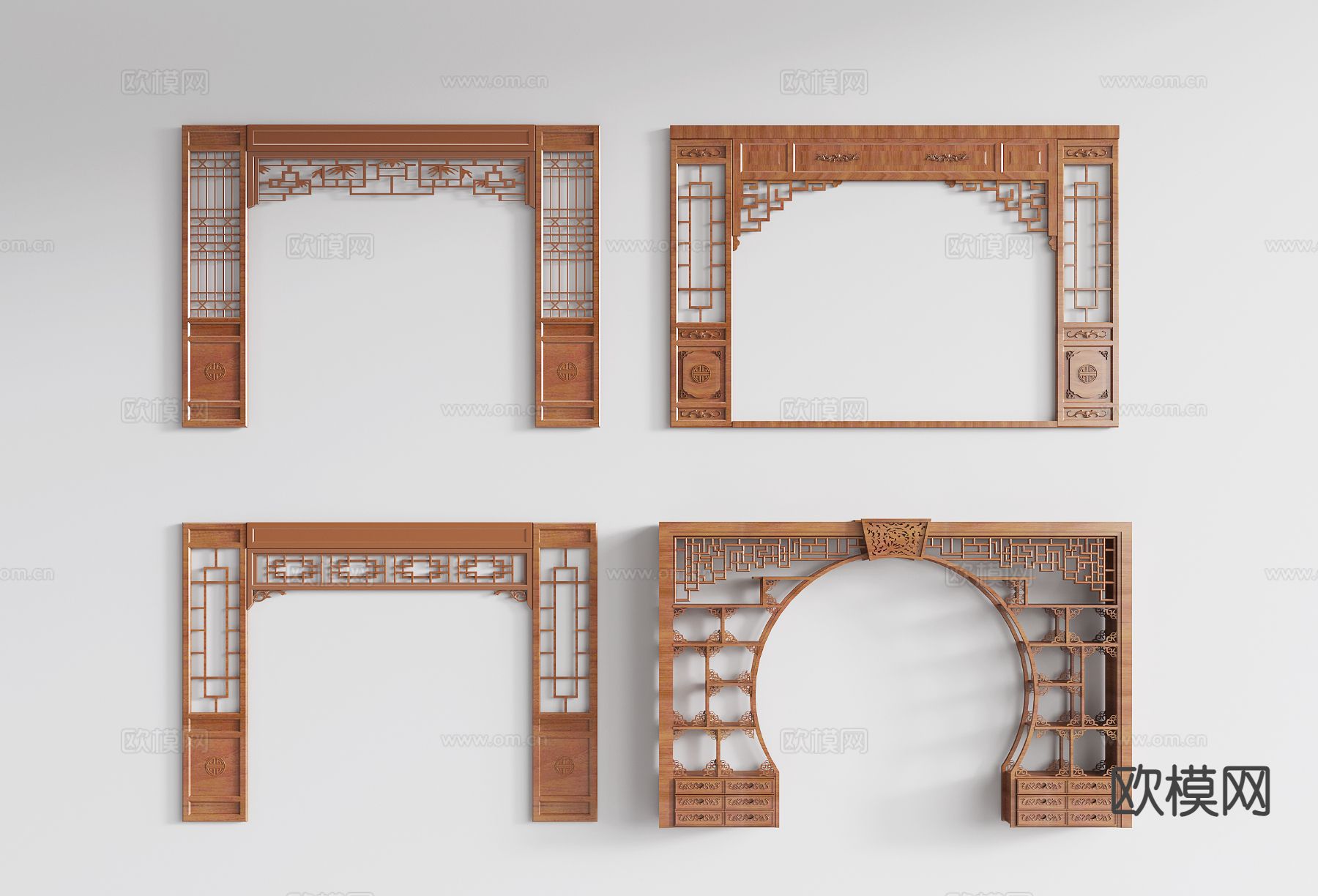 中式垭口 雕花拱门 门洞 门框3d模型