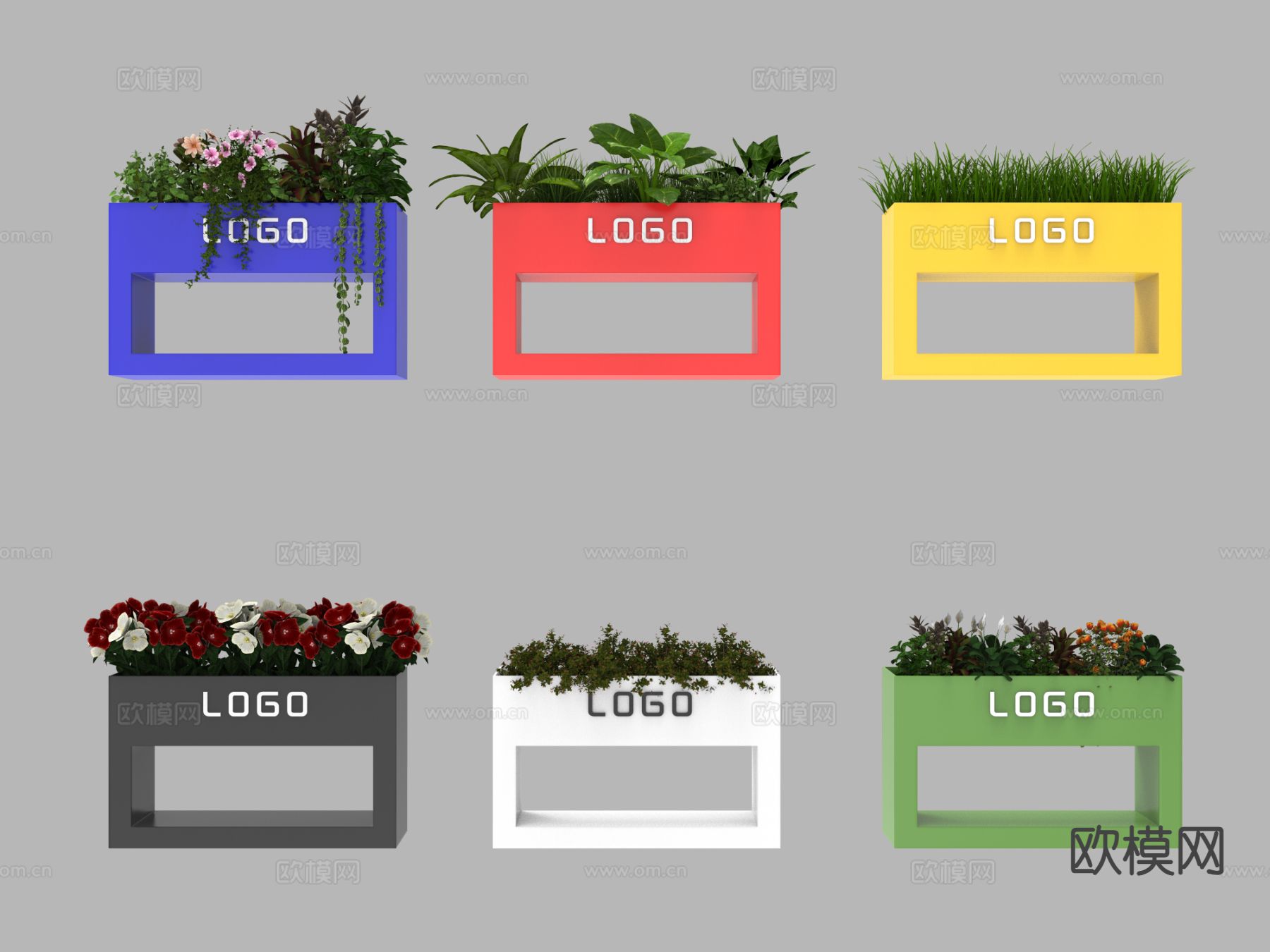 商业外摆 花箱 花池 花坛3d模型